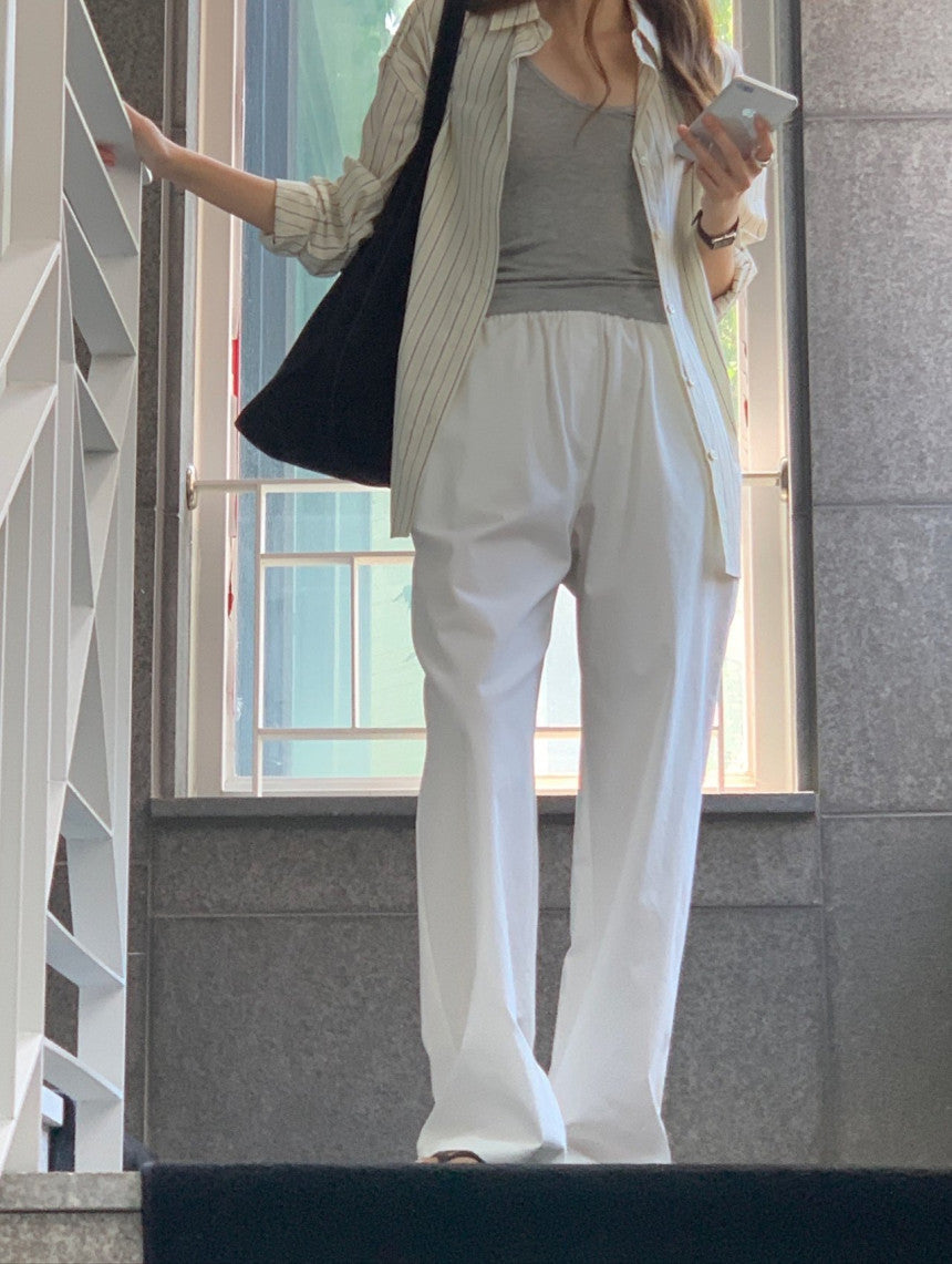 Essential semi wide banding pants-4col
