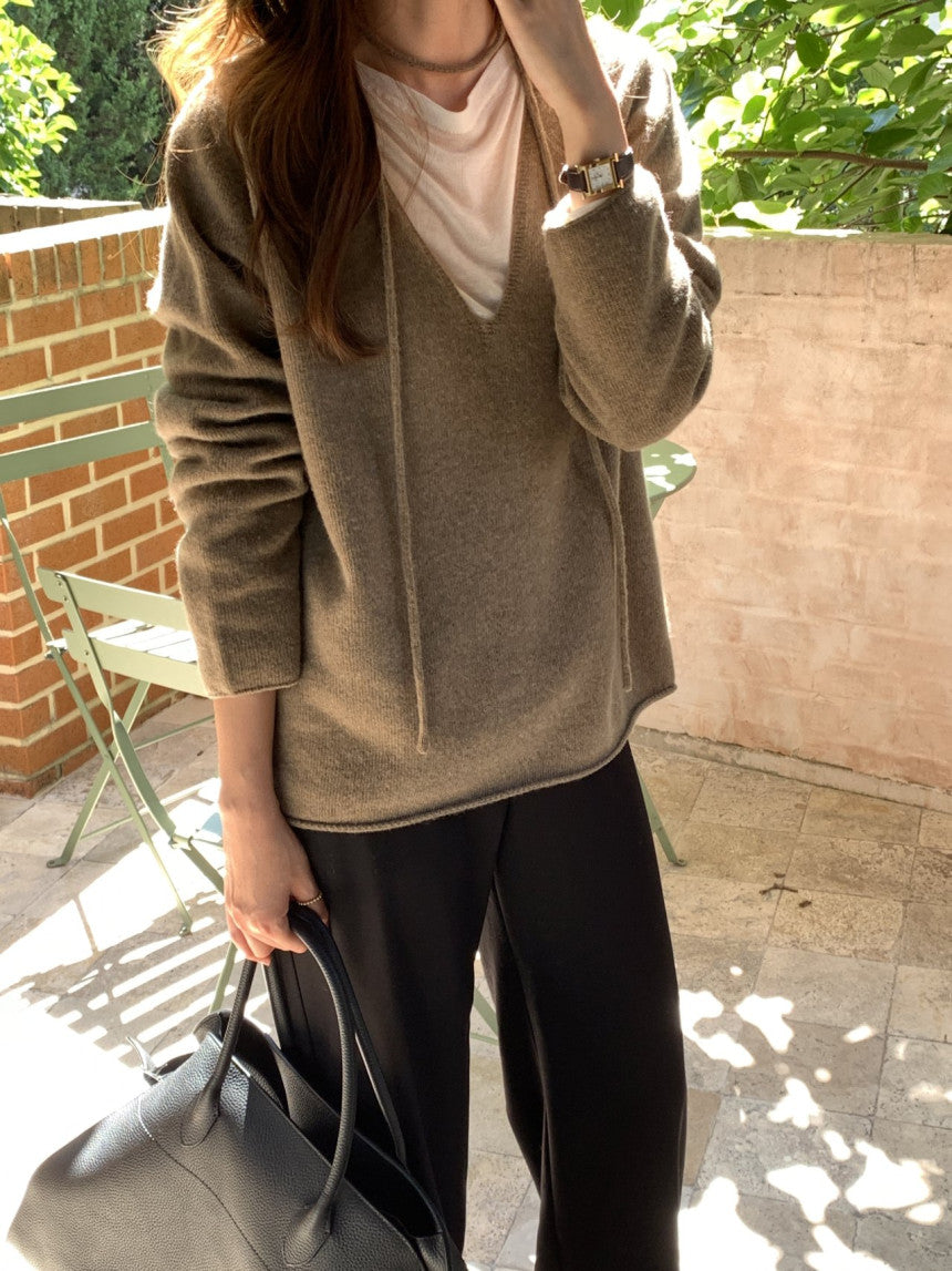 Row wholegament deep v neck knit-3col