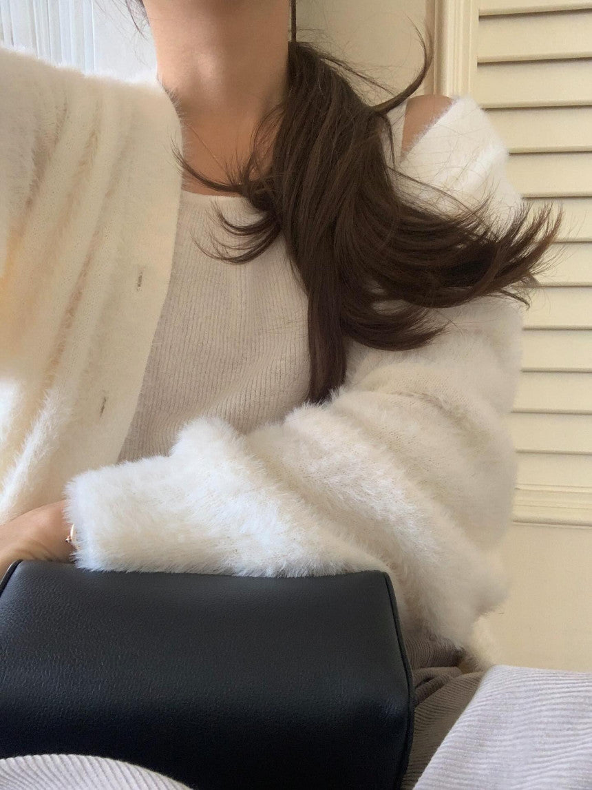 liter swan fur cardigan-2col
