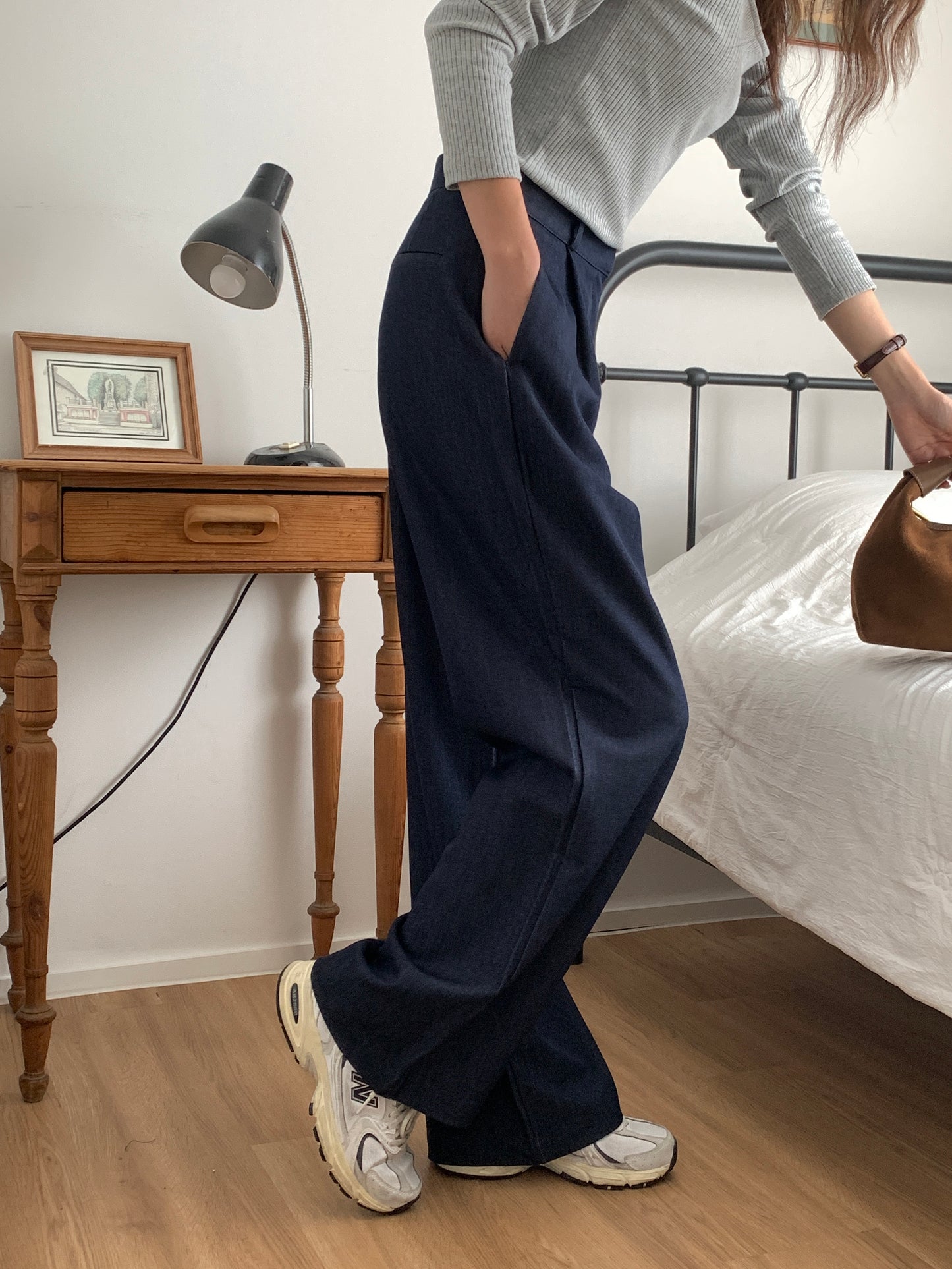 Fw denim onepintuck slacks-2col ショート丈あり