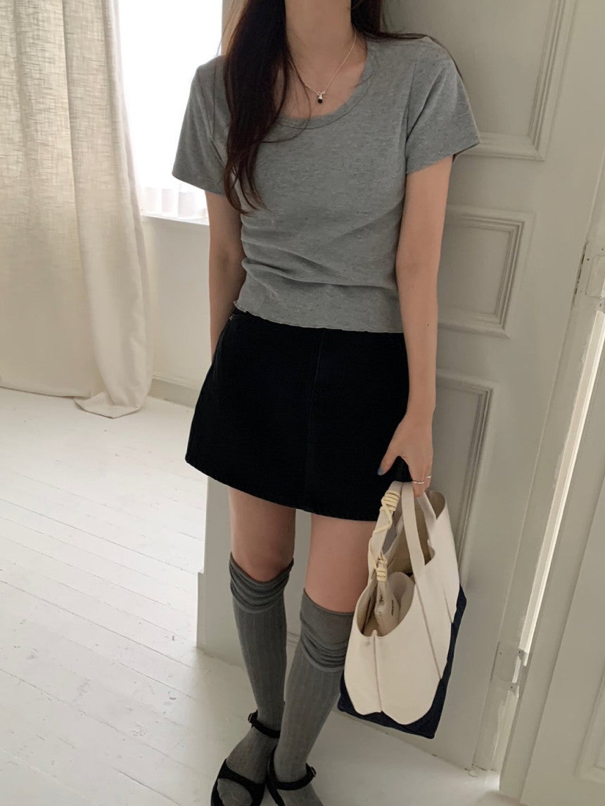 ivory即納 Sweet rib Half T-5col