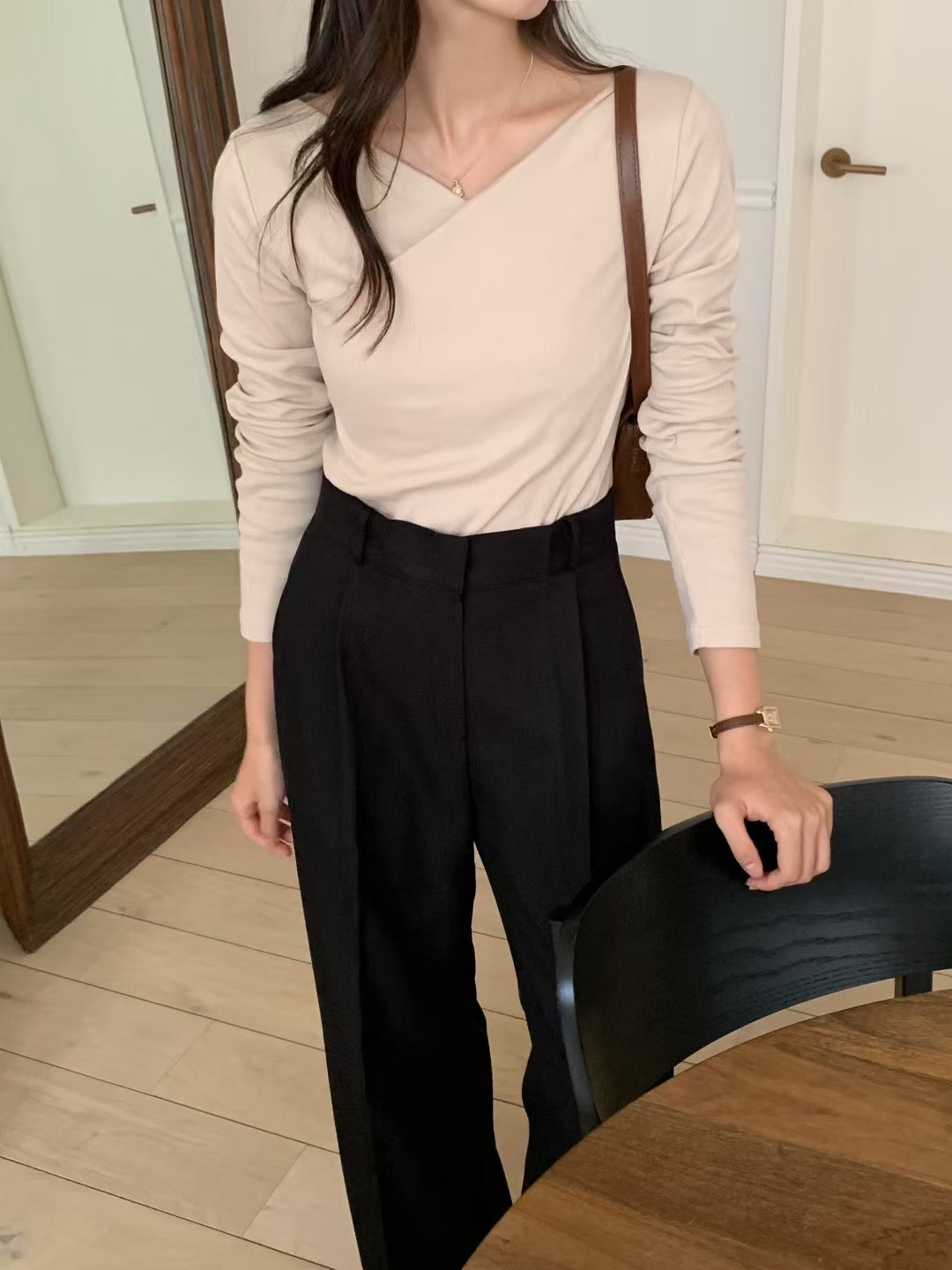 Jane v neck rib T-5col