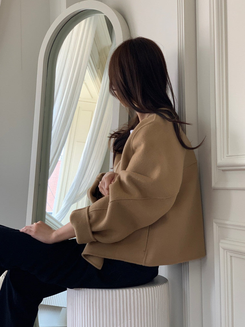 collarless handmade wool jacket-2col