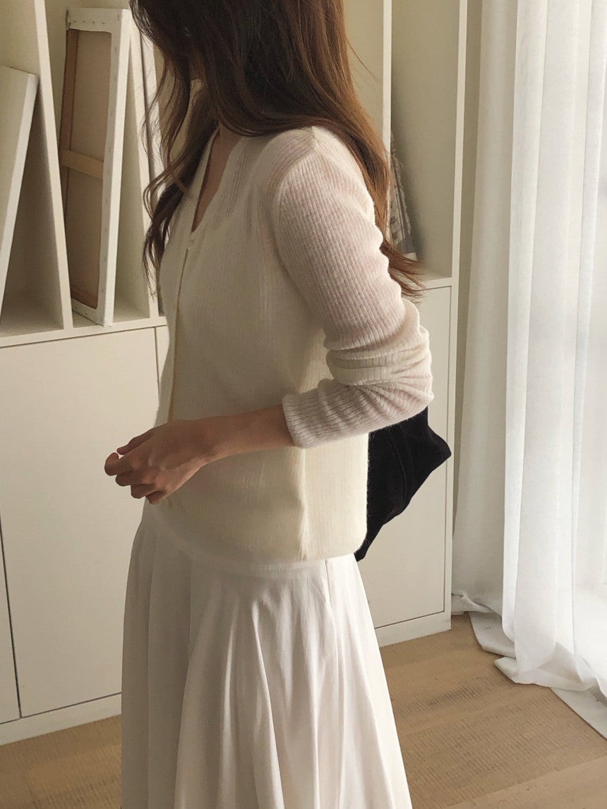 Baby alpaca rib v-neck cardigan-2col