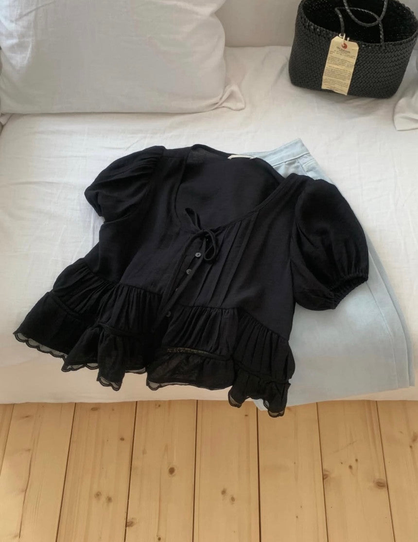 liter shasha lace blouse-2col