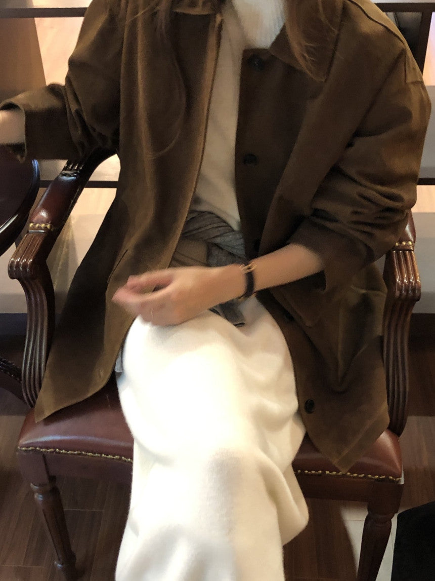 Louise pig leather suede half jacket-2col