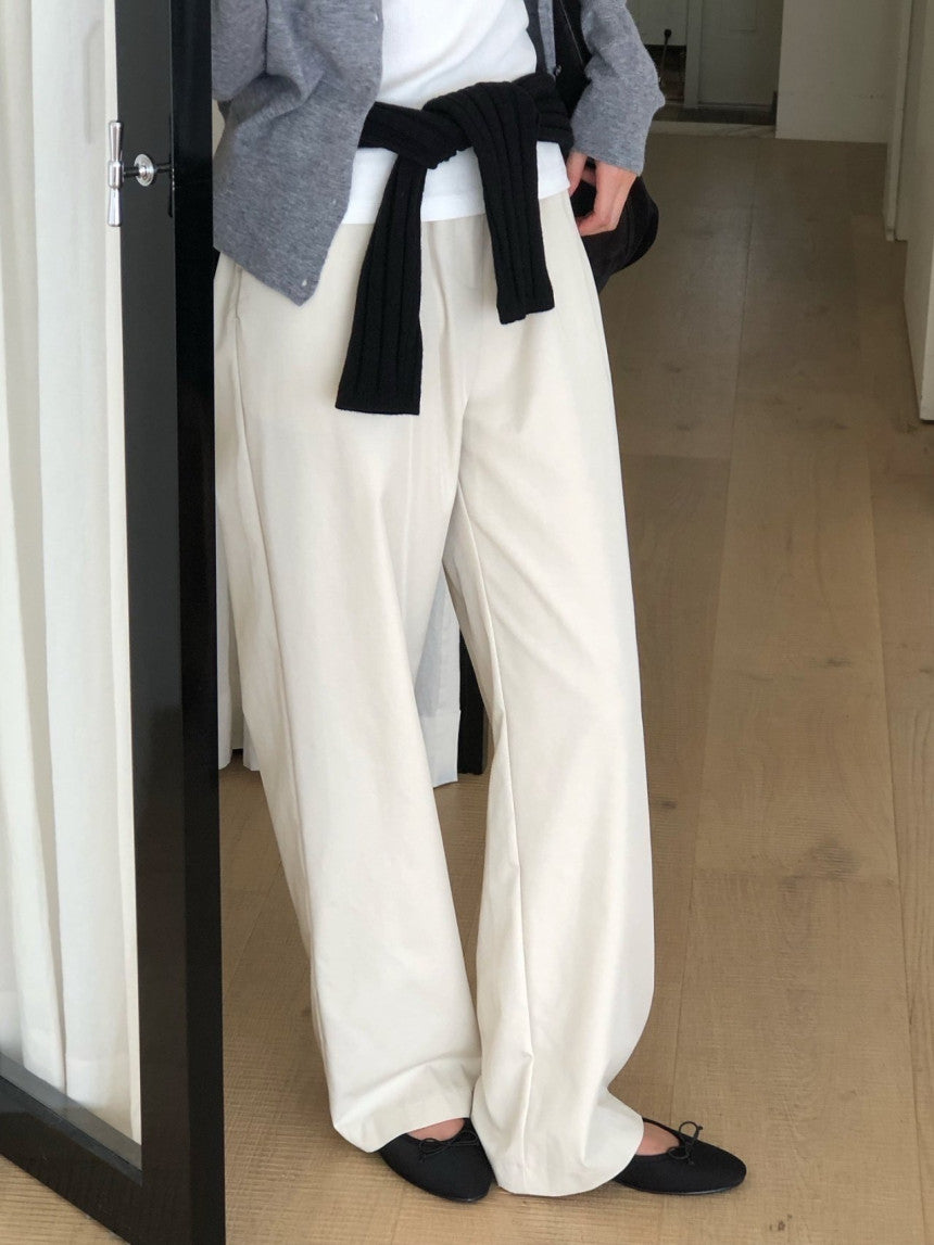 Essential semi wide banding pants-4col