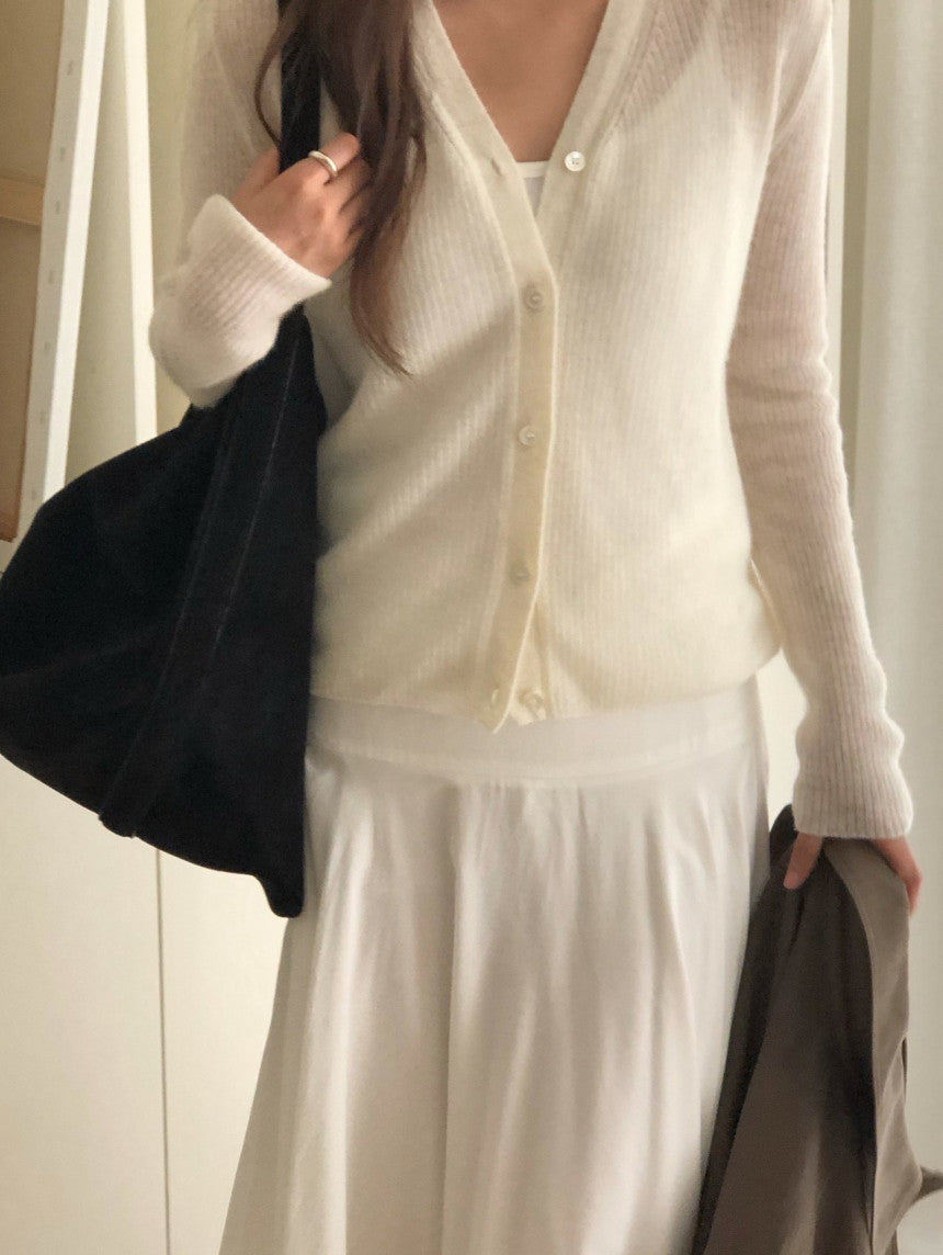 Baby alpaca rib v-neck cardigan-2col