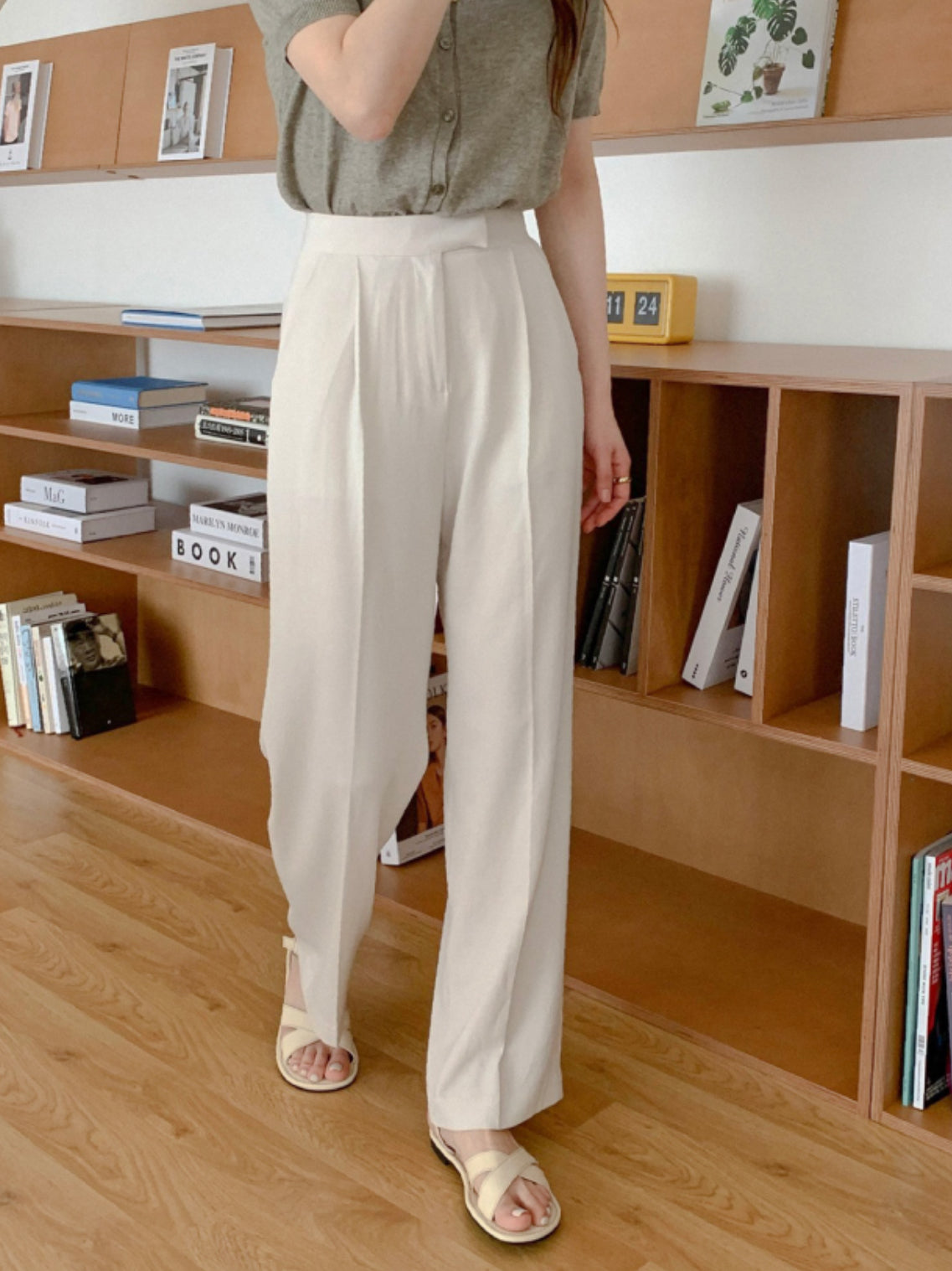 Summer linen semi-wide slacks-4col/ショート丈あり