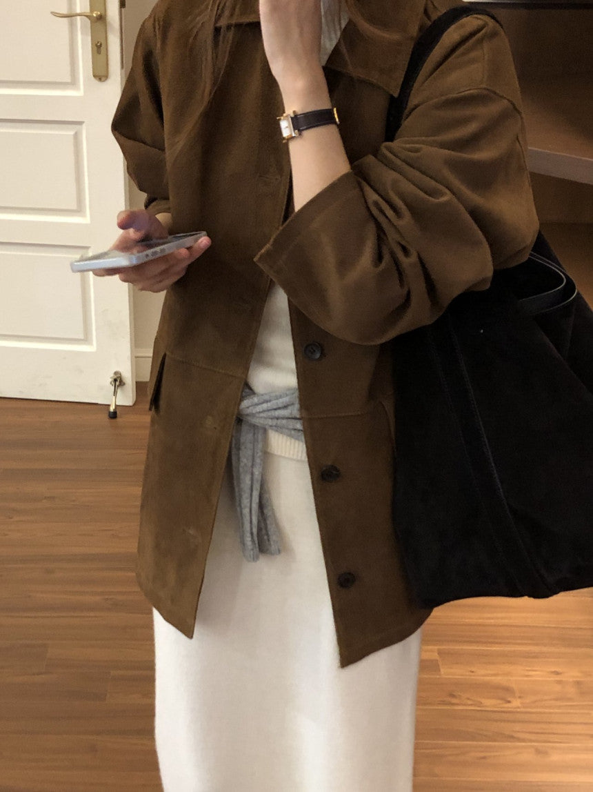 Louise pig leather suede half jacket-2col