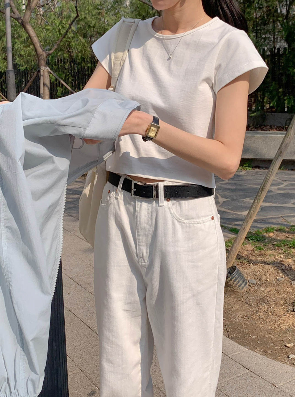 ivory即納 Baige semi crop T-4col