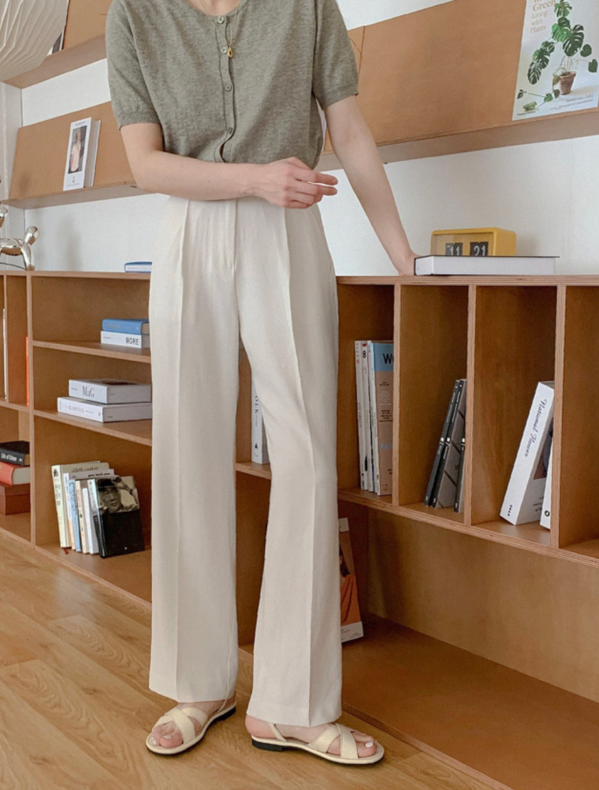 Summer linen semi-wide slacks-4col/ショート丈あり