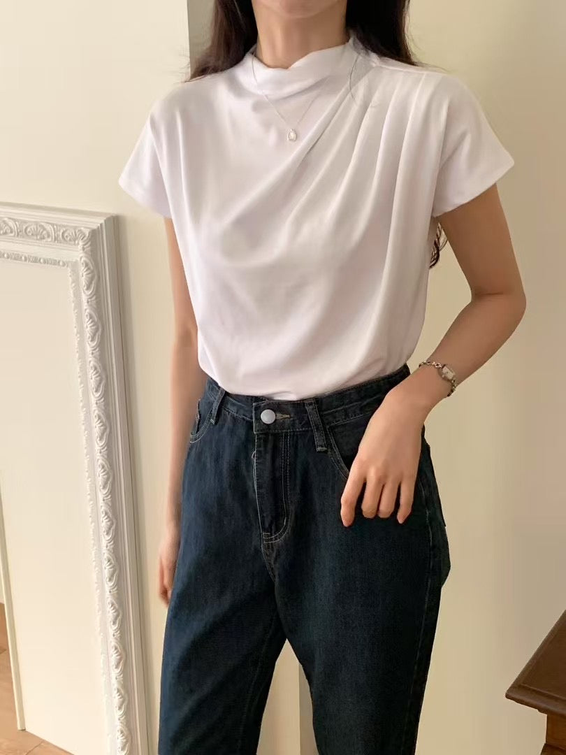 Soren high neck shirring T-4col