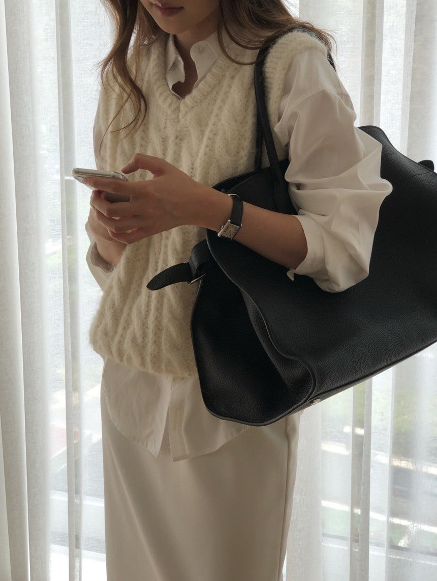 Alpaca canle v neck vest-2col