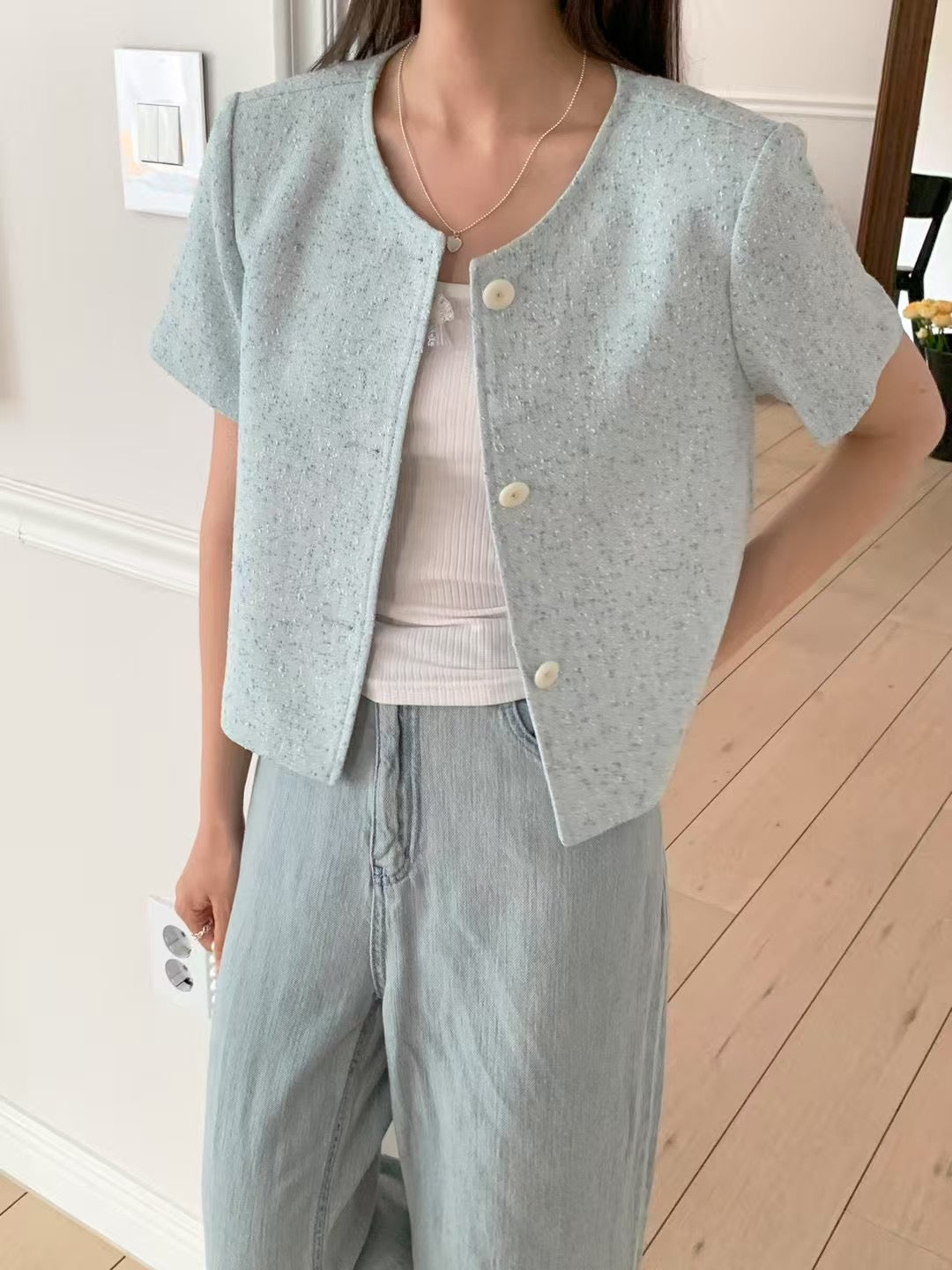 Tier tweed half jacket-2col