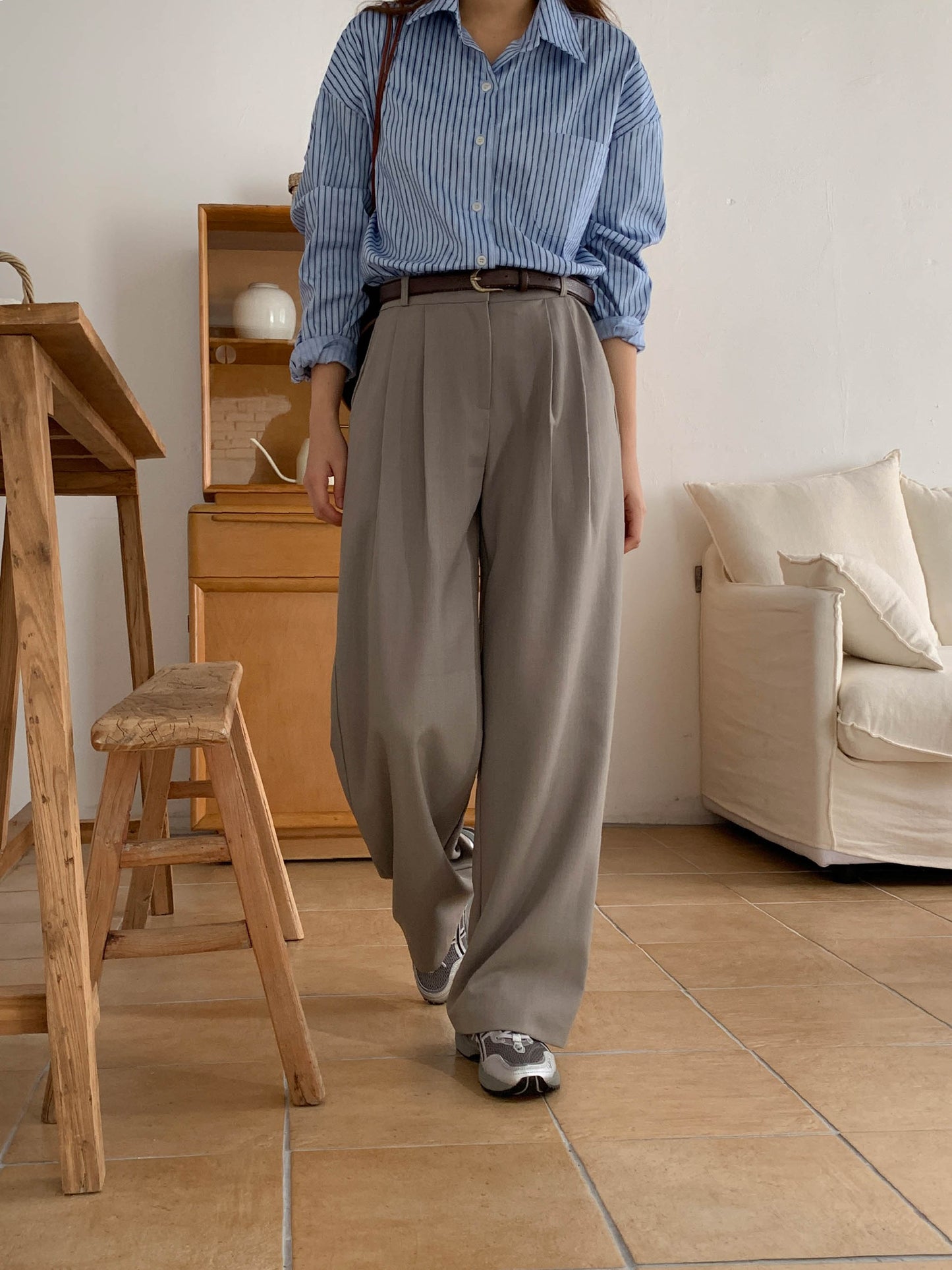 Fw two-pin tuck wide slacks-5colショート丈あり
