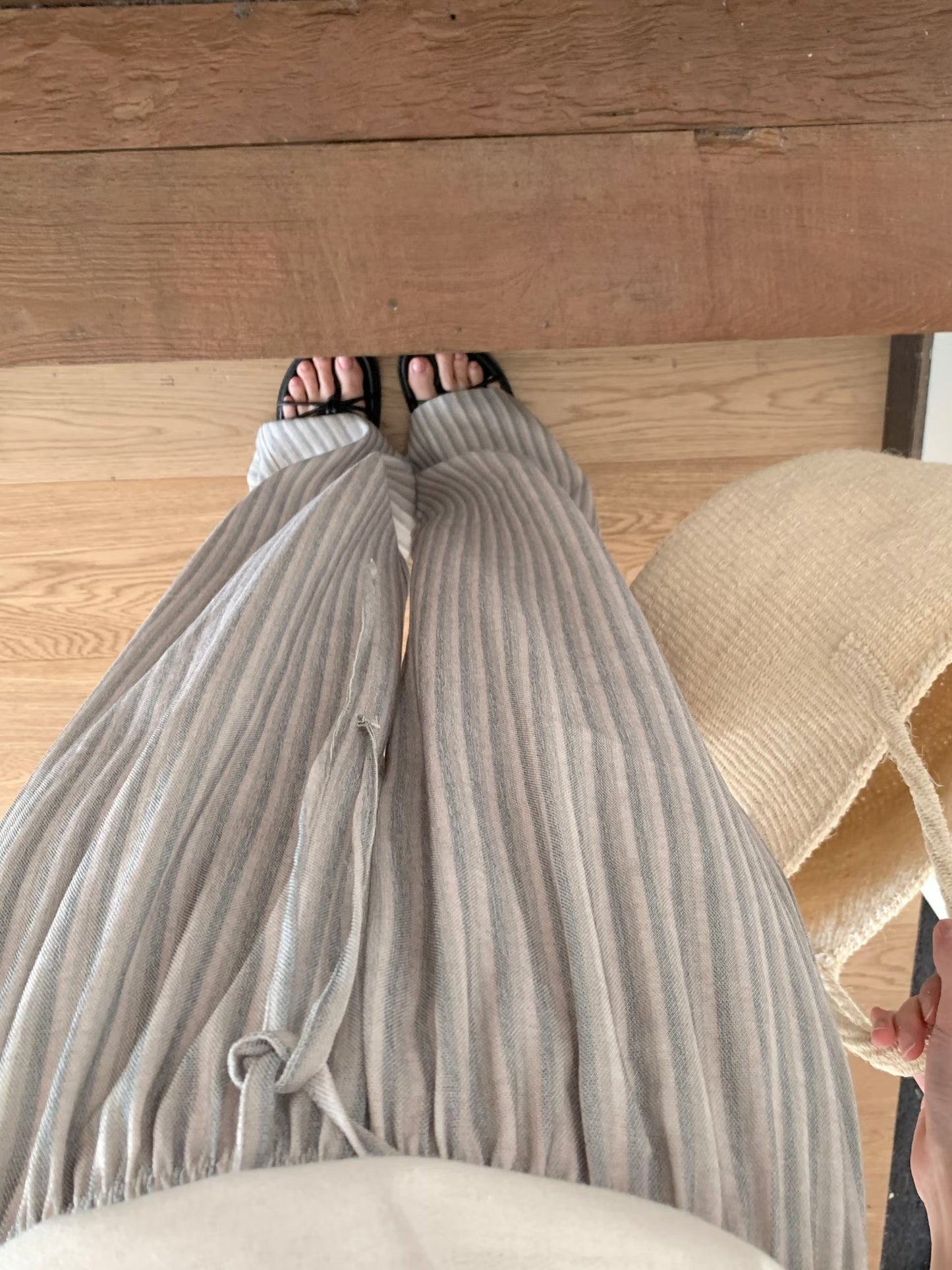 s.t linen wide banding pants