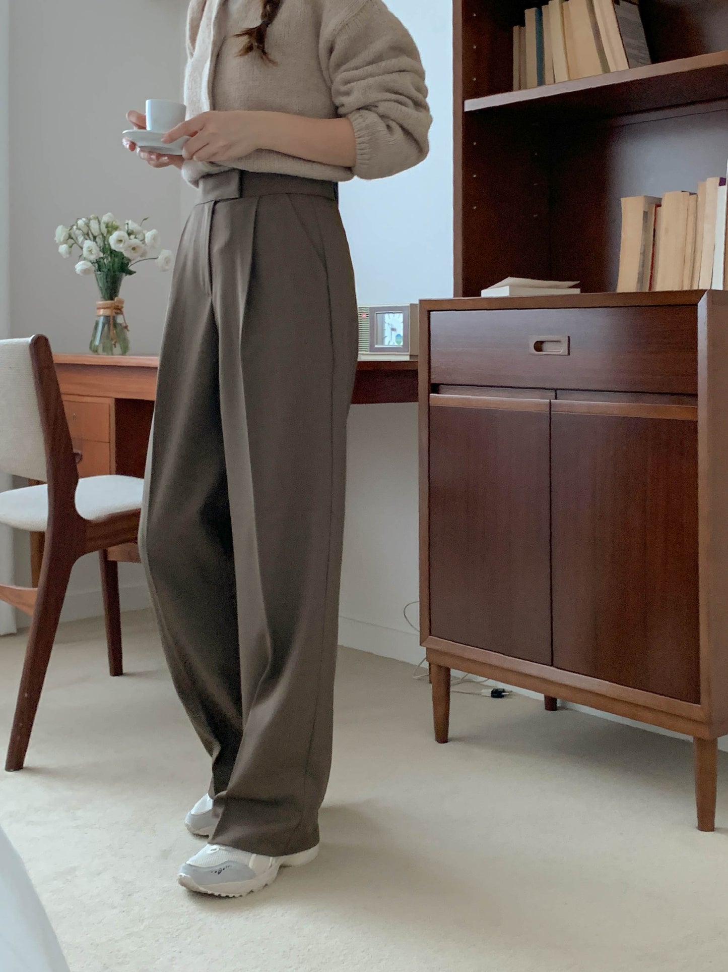 Fw one pintuck semi-wide slacks-3col ショート丈あり