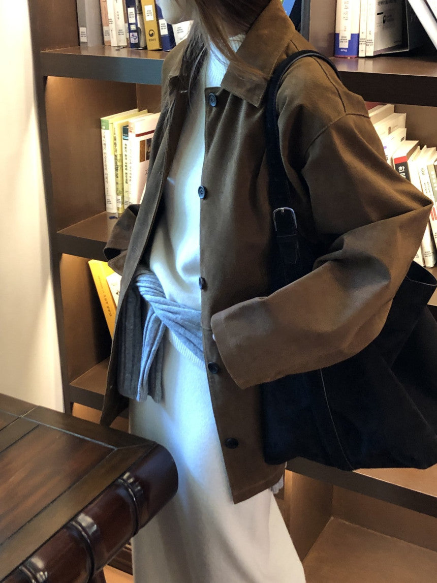 Louise pig leather suede half jacket-2col