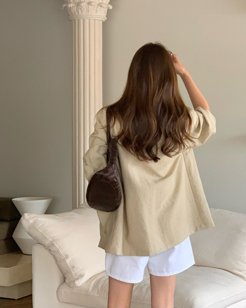 Chole linen single half jacket-2col