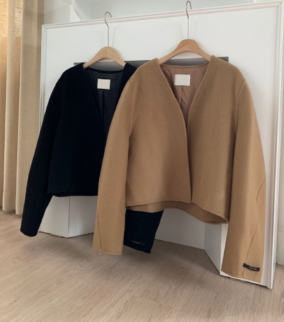 collarless handmade wool jacket-2col