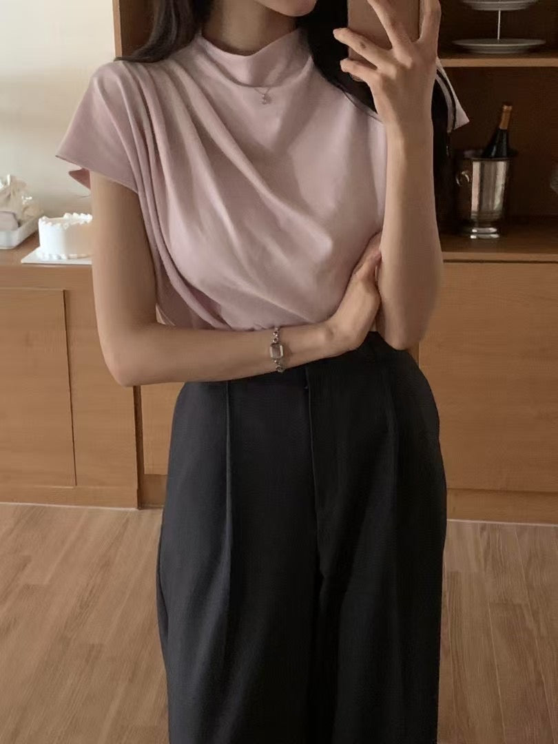 Soren high neck shirring T-4col