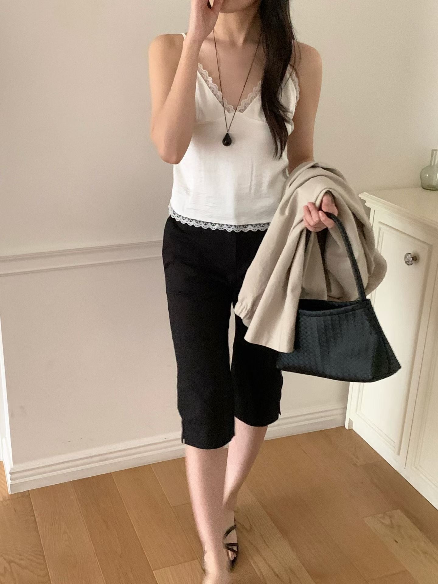 satin slub lace sleeveless-2col