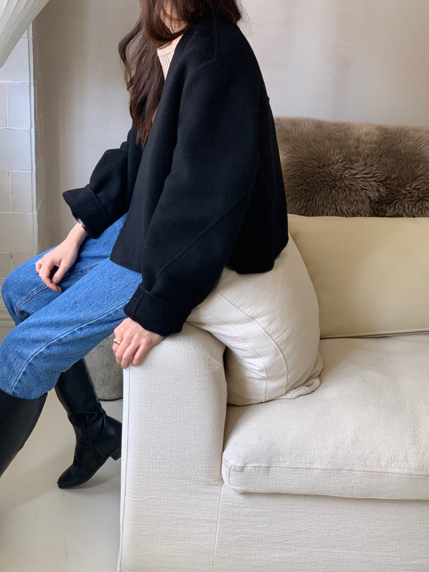 collarless handmade wool jacket-2col