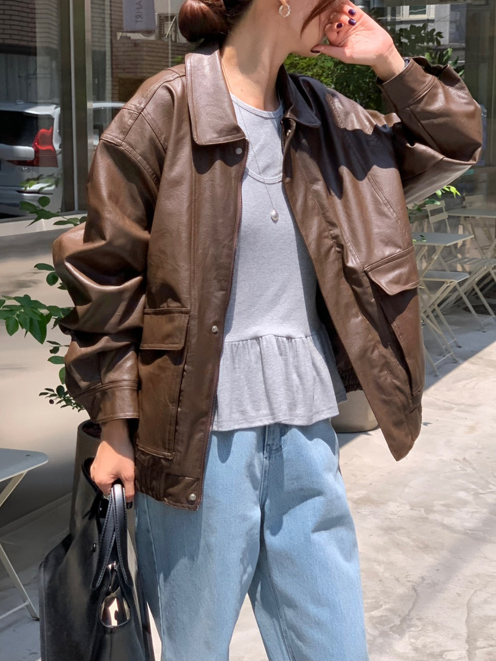 Mud leather jacket-2col