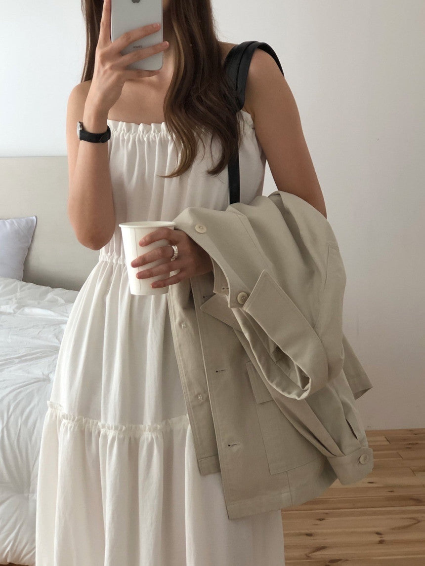 Muse shirring long onepiece-2col