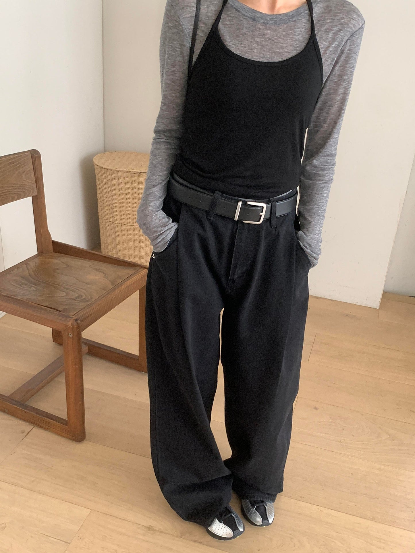 pintuck wide denim