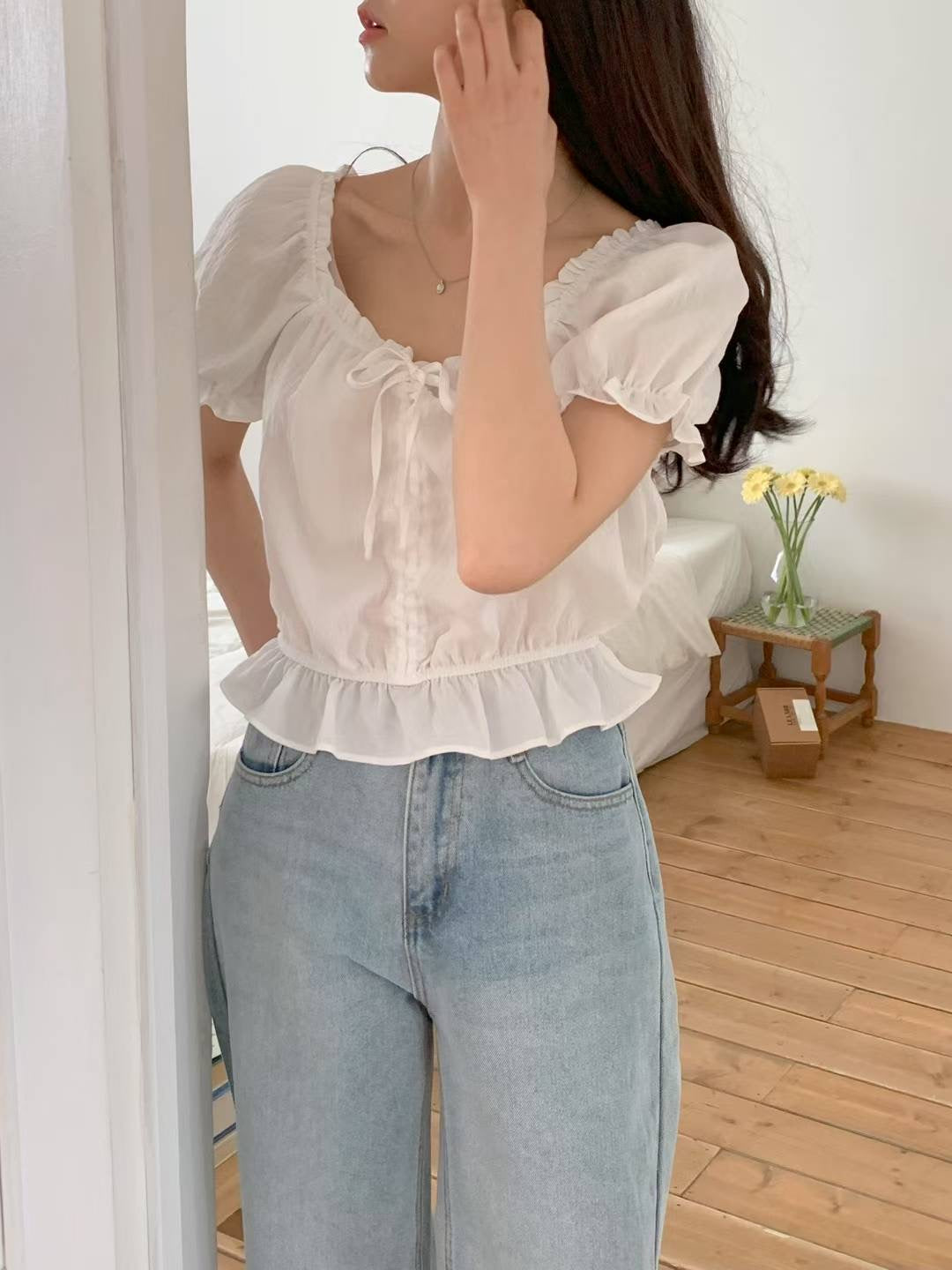 Mohavi frill half blouse-2col