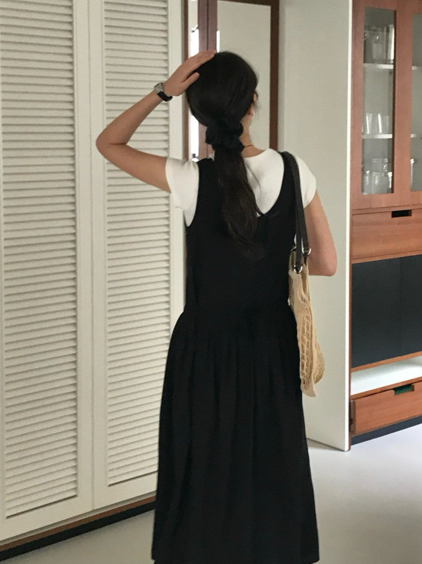 Posh v-neck shirring onepiece-2col