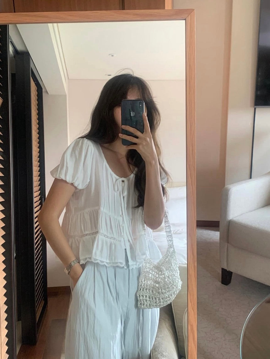 liter shasha lace blouse-2col