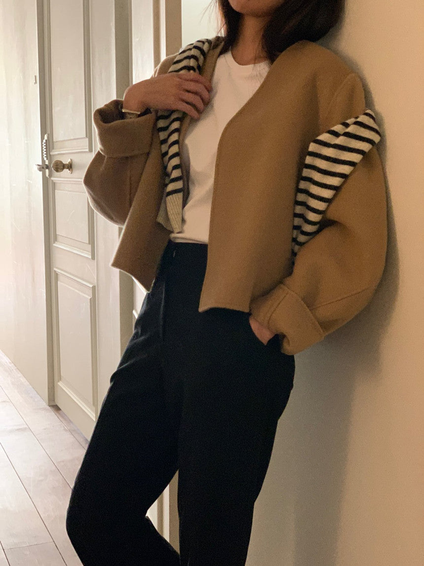 collarless handmade wool jacket-2col