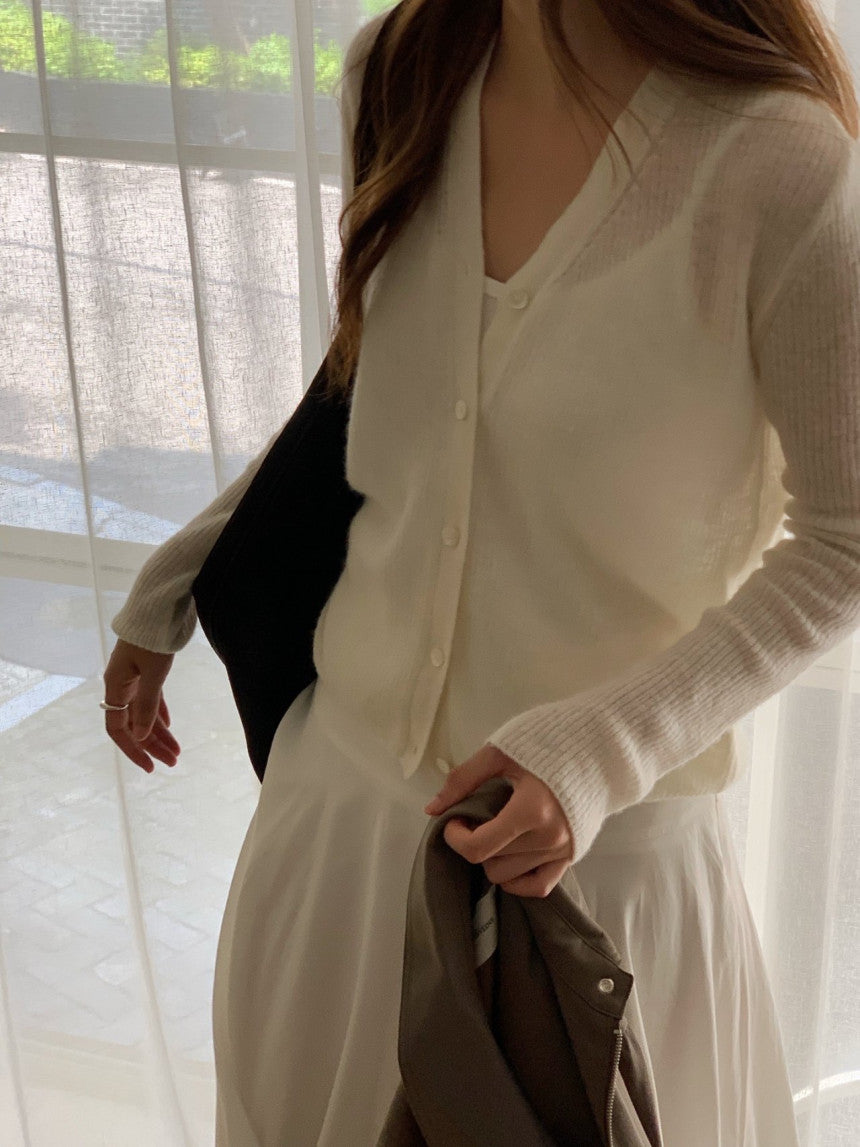 Baby alpaca rib v-neck cardigan-2col