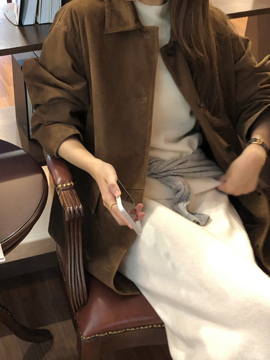 Louise pig leather suede half jacket-2col