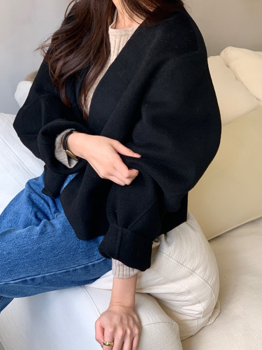 collarless handmade wool jacket-2col