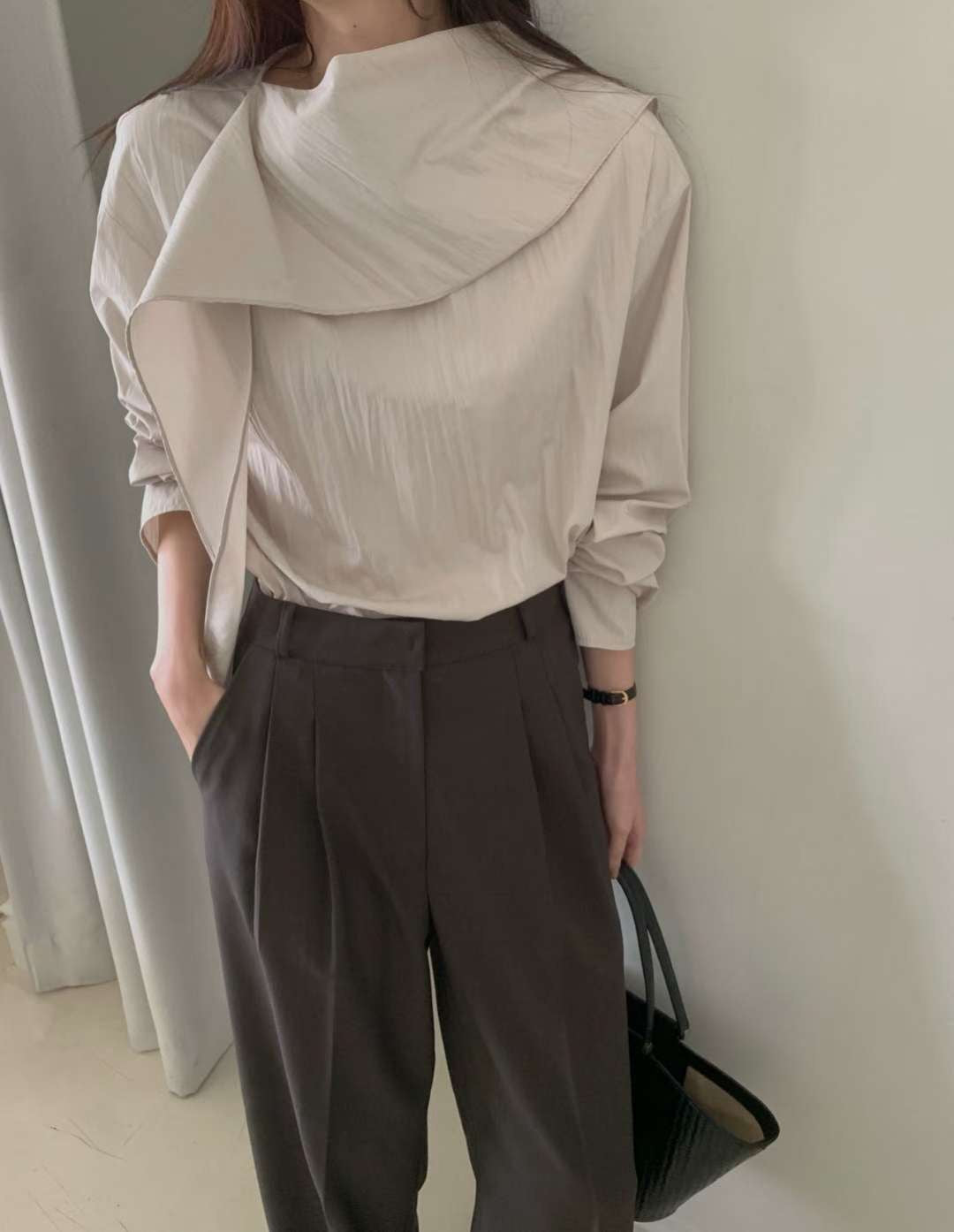 Cowl tie blouse-3col