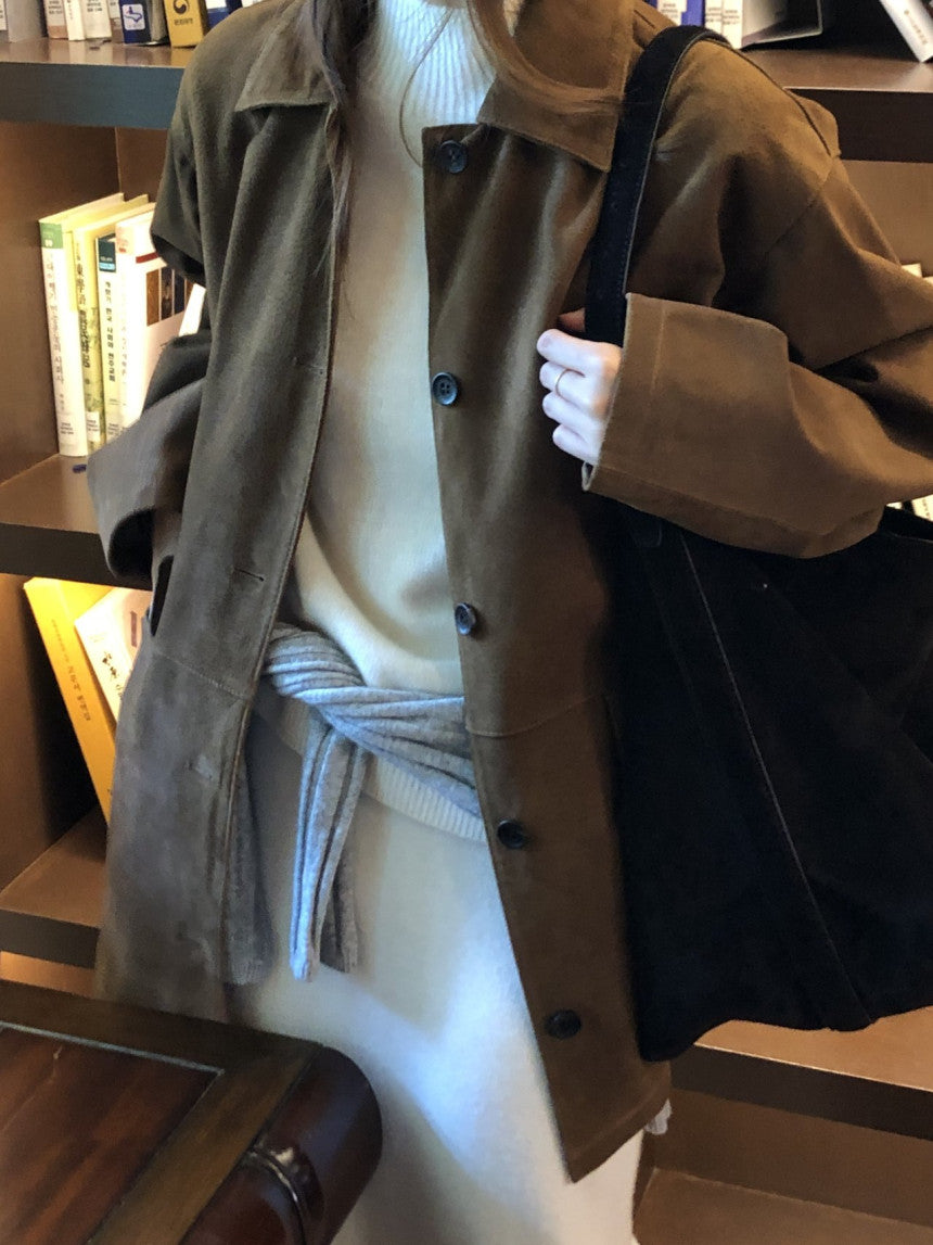 Louise pig leather suede half jacket-2col