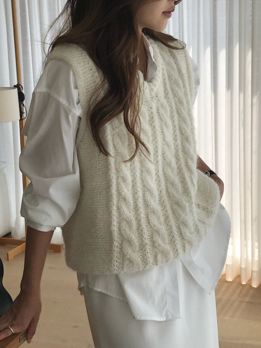 Alpaca canle v neck vest-2col