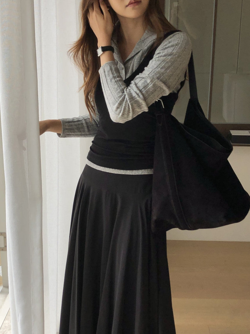 Linear wool button collar knit-4col
