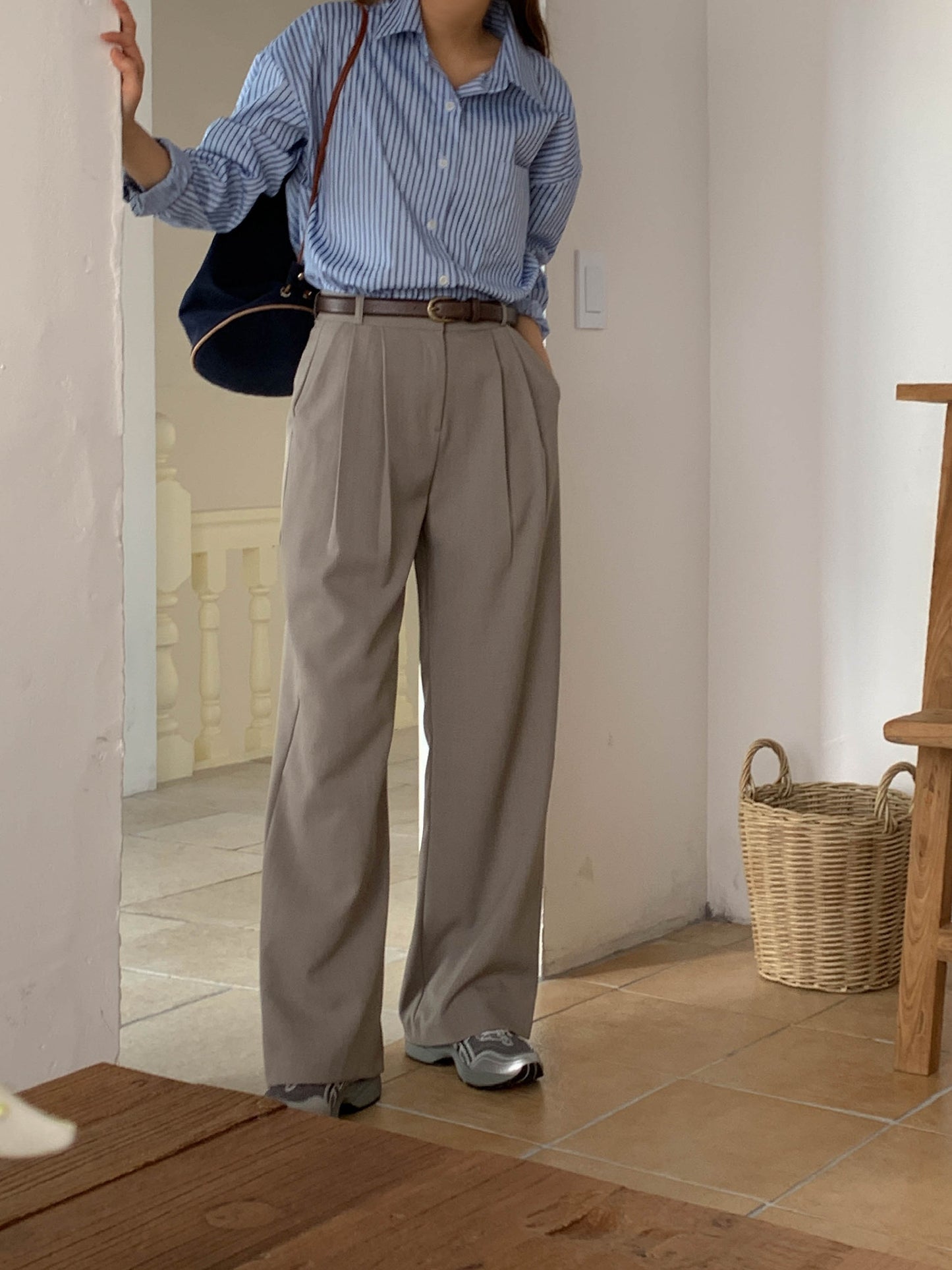 Fw two-pin tuck wide slacks-5colショート丈あり