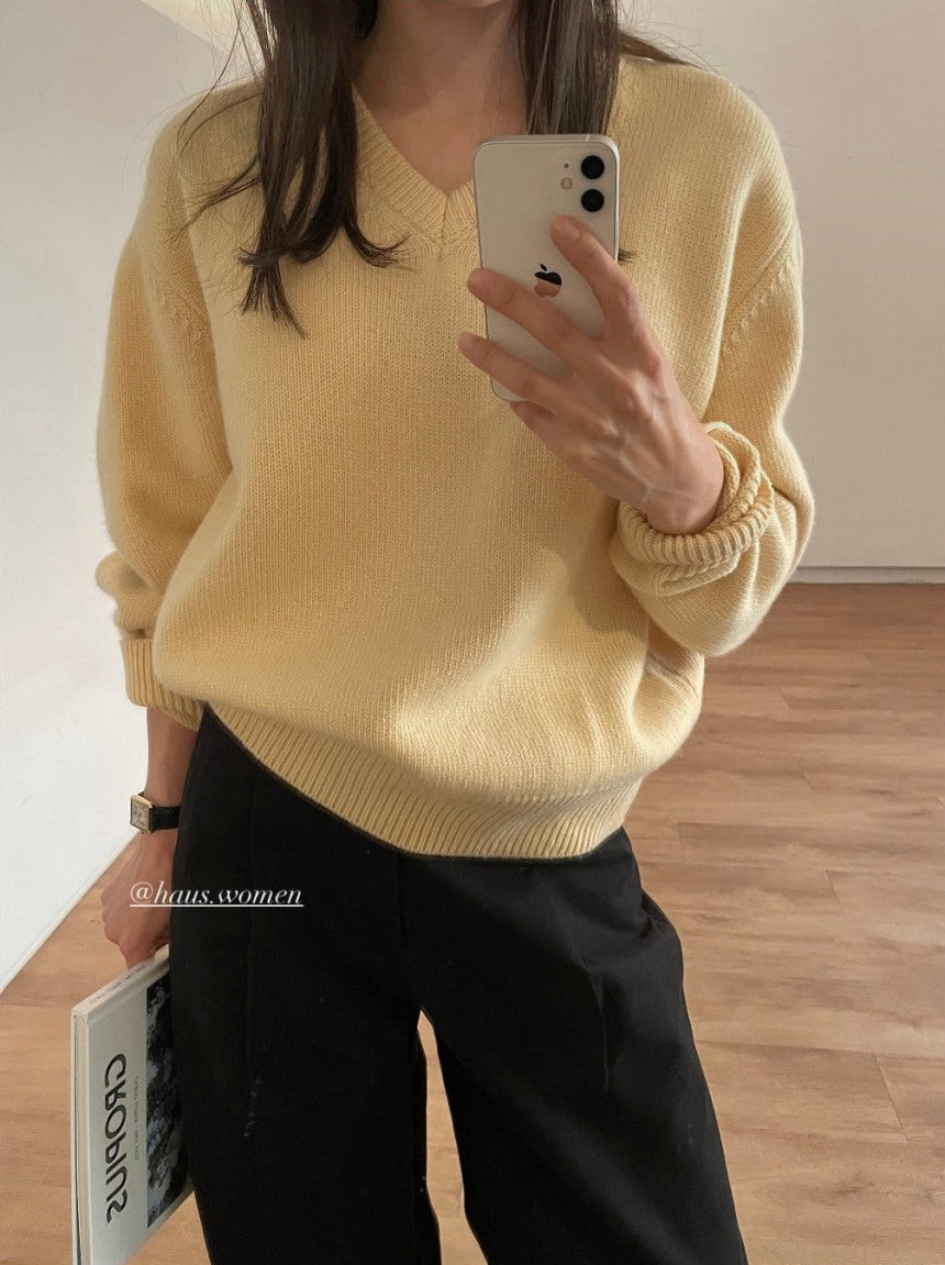Haus geelong wool v-neck knit-3col