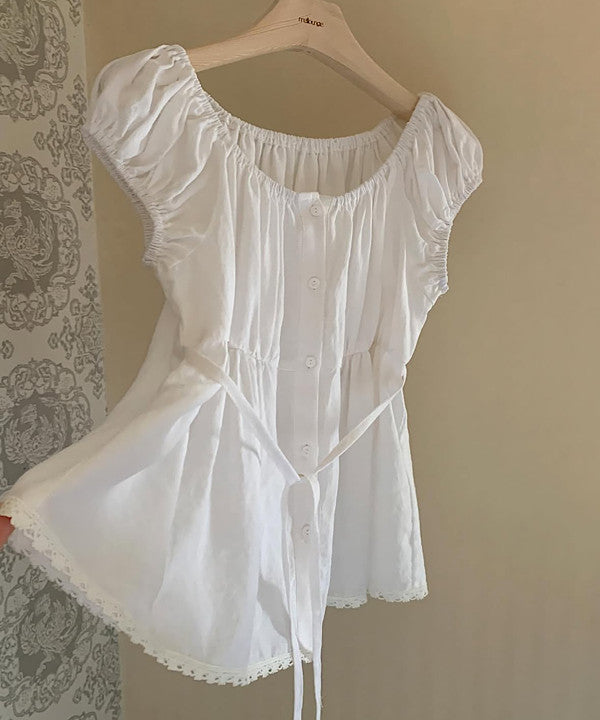 linen puff blouse-2col