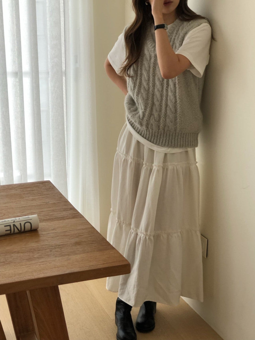 Alpaca canle v neck vest-2col