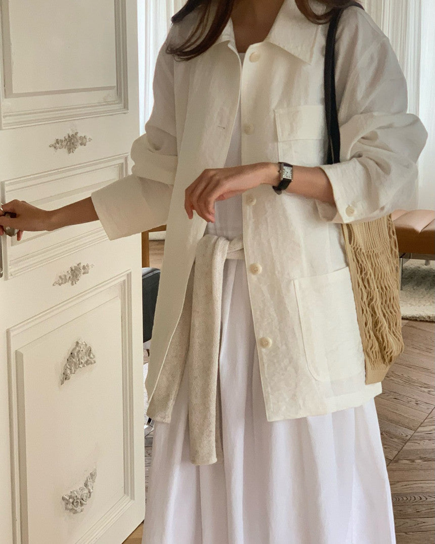 Chole linen single half jacket-2col
