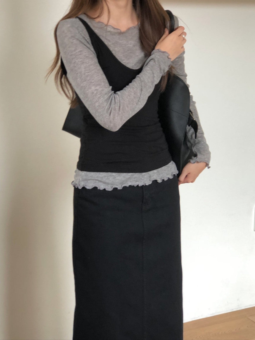 Ribbon frill tencel wool T-3col