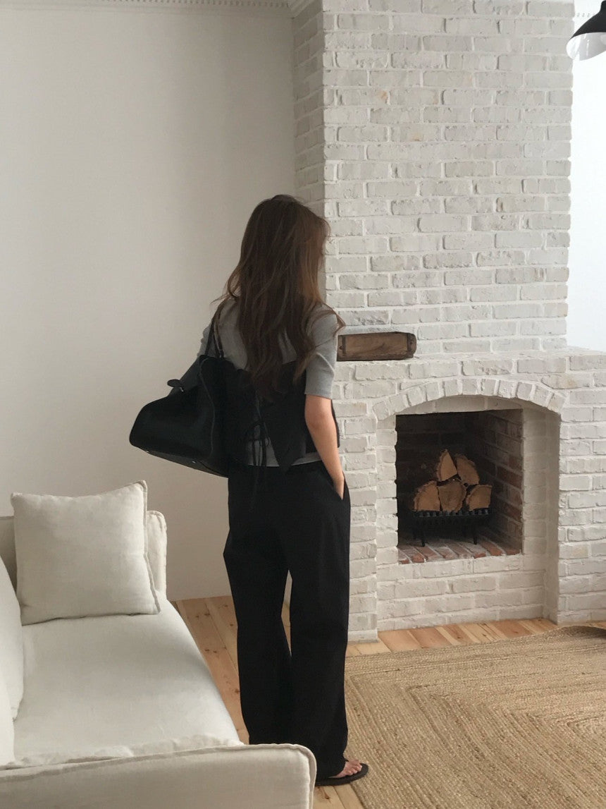 Essential semi wide banding pants-4col