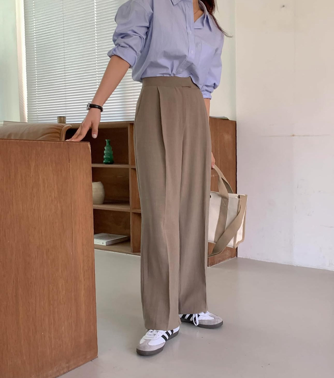 Summer linen semi-wide slacks-4col/ショート丈あり